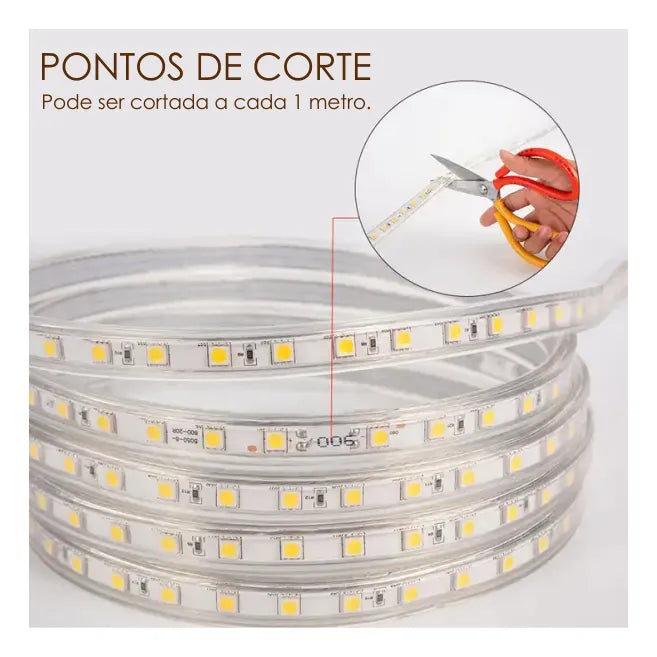 Fita Super Bril 3535 14W 1500 Lumes 3000K IP65 Gaya (ligação Direta Na Rede 220V )