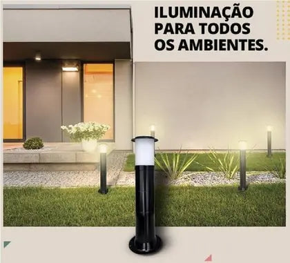 Poste Balizador Luminária Casa Jardim Sitio Preto 50Cm